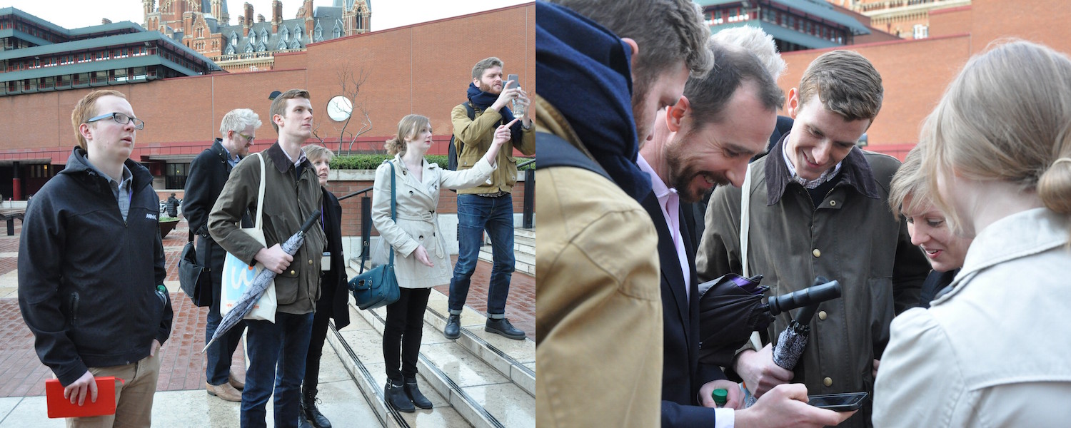 Creative teams at MEX on a field trip to the British Library and Sir Isaac Newton's talking statue